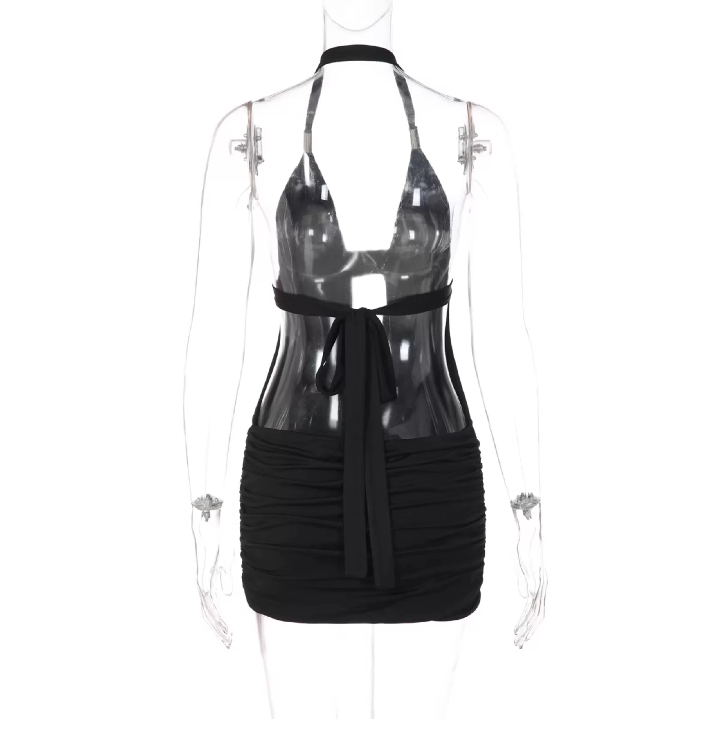 Léa Rhinestone Cut-Out Halter Mini Dress