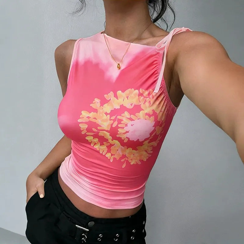 Eleni Floral One Shoulder Mesh Top