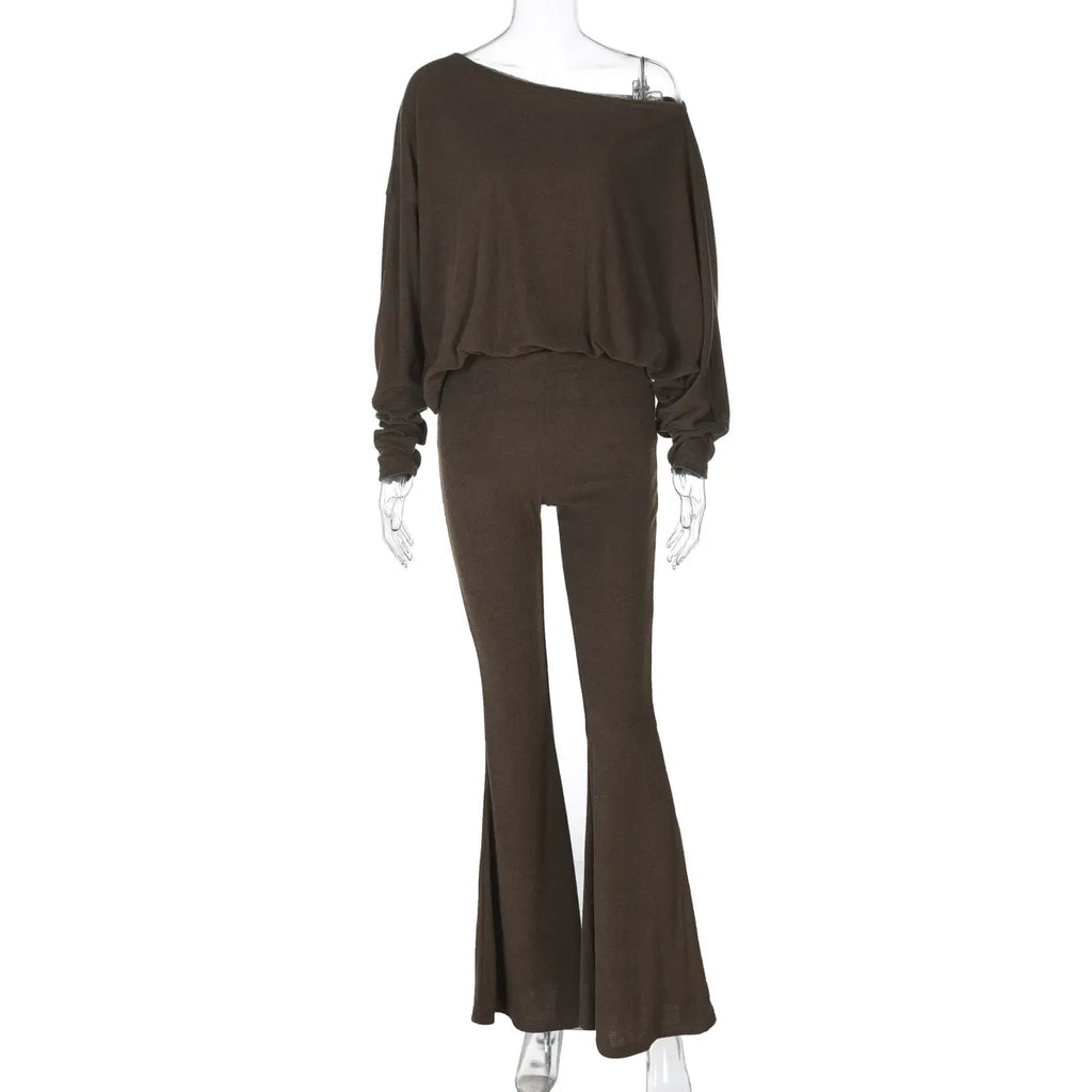 Knit Top & Flared Pants Set