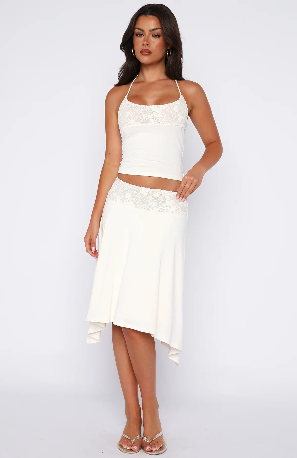 Zarela Lace Trim Halter Top & Skirt Set