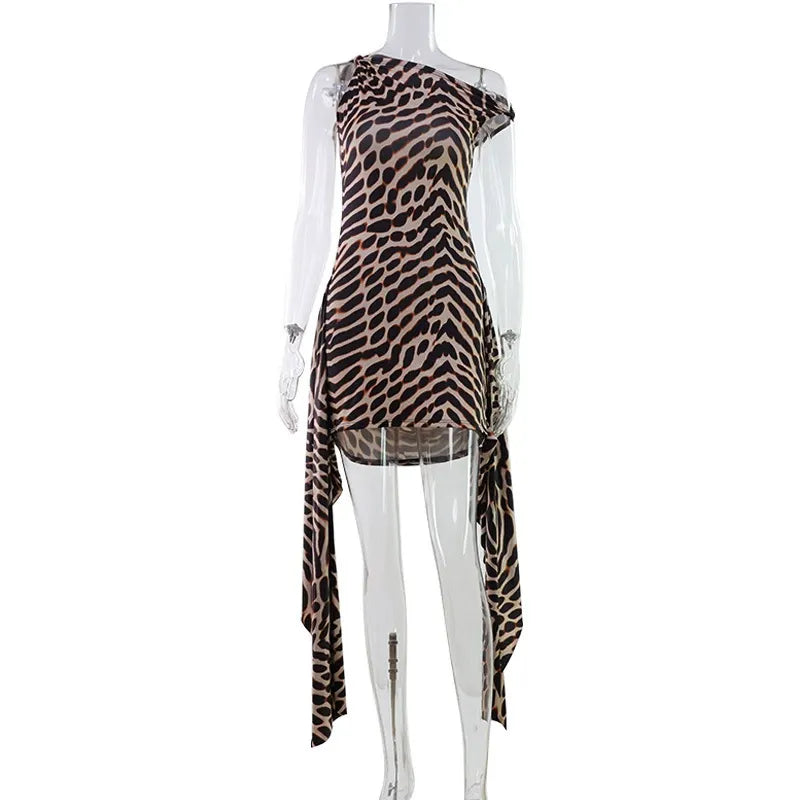 Narel Zebra Print Asymmetric Mini Dress