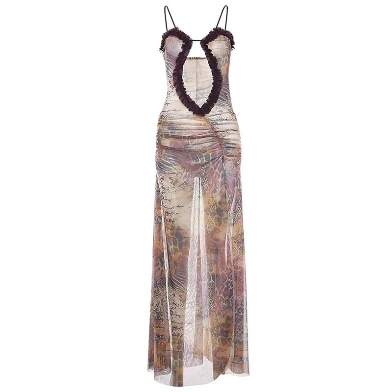 Maelis Sheer Plunge Maxi Dress