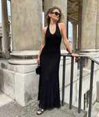 Quenby Sheer Knit Halter Maxi Dress