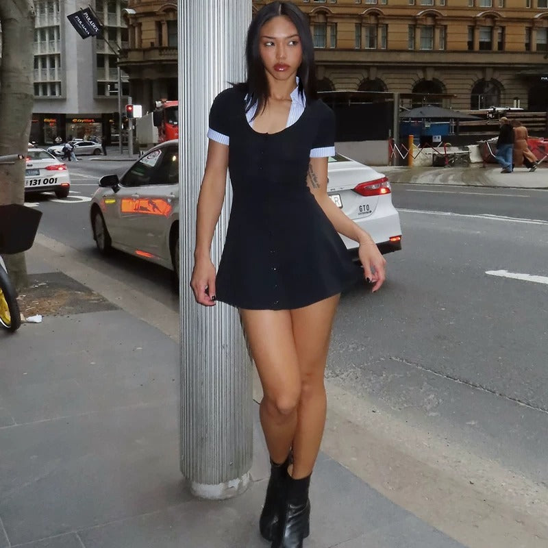 Lanthe Layered Collar Button Mini Dress