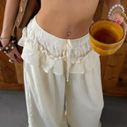 Geneva Ivory Lace Ruffle Wide-Leg Pants