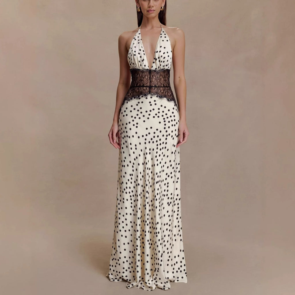 Nadege Polka Dot Lace Corset Maxi Dress