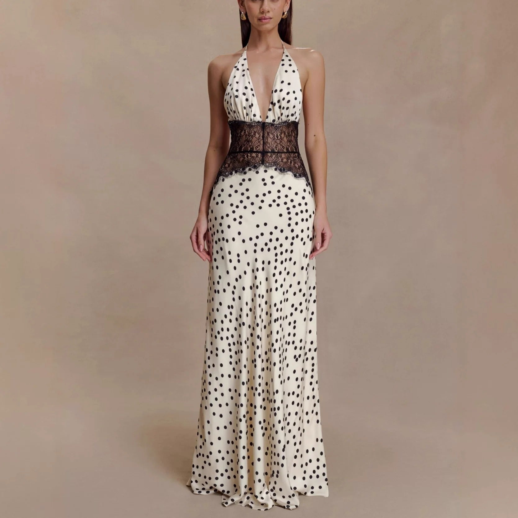 Nadege Polka Dot Lace Corset Maxi Dress