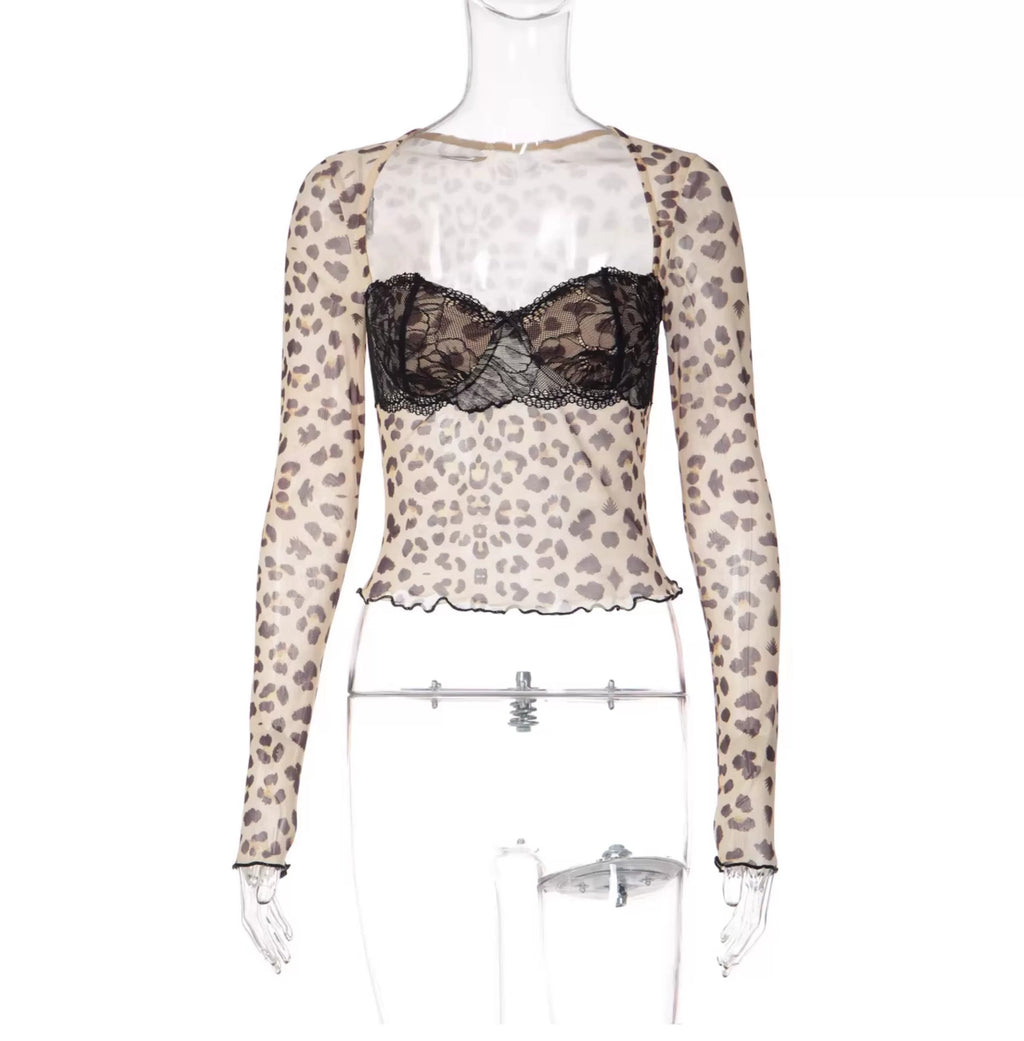 Sereia Leopard Mesh Lace Top