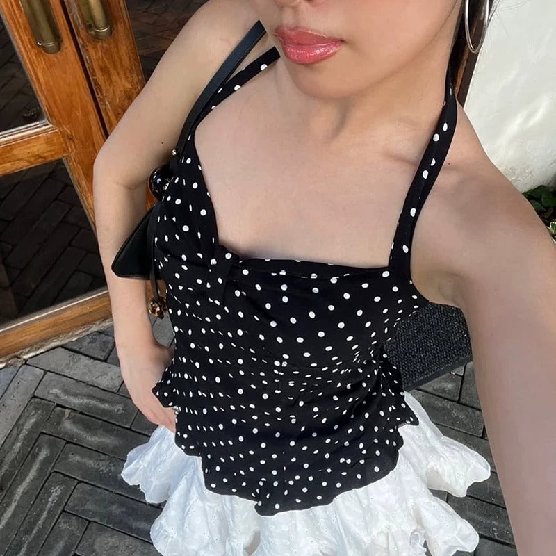 Nerea Polka Dot Halter Corset Top