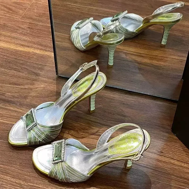 Hina Crystal Slingback Heels - Lime