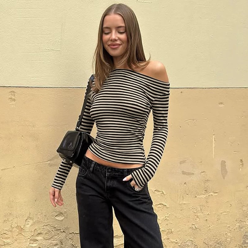 Yara Striped One Shoulder Top