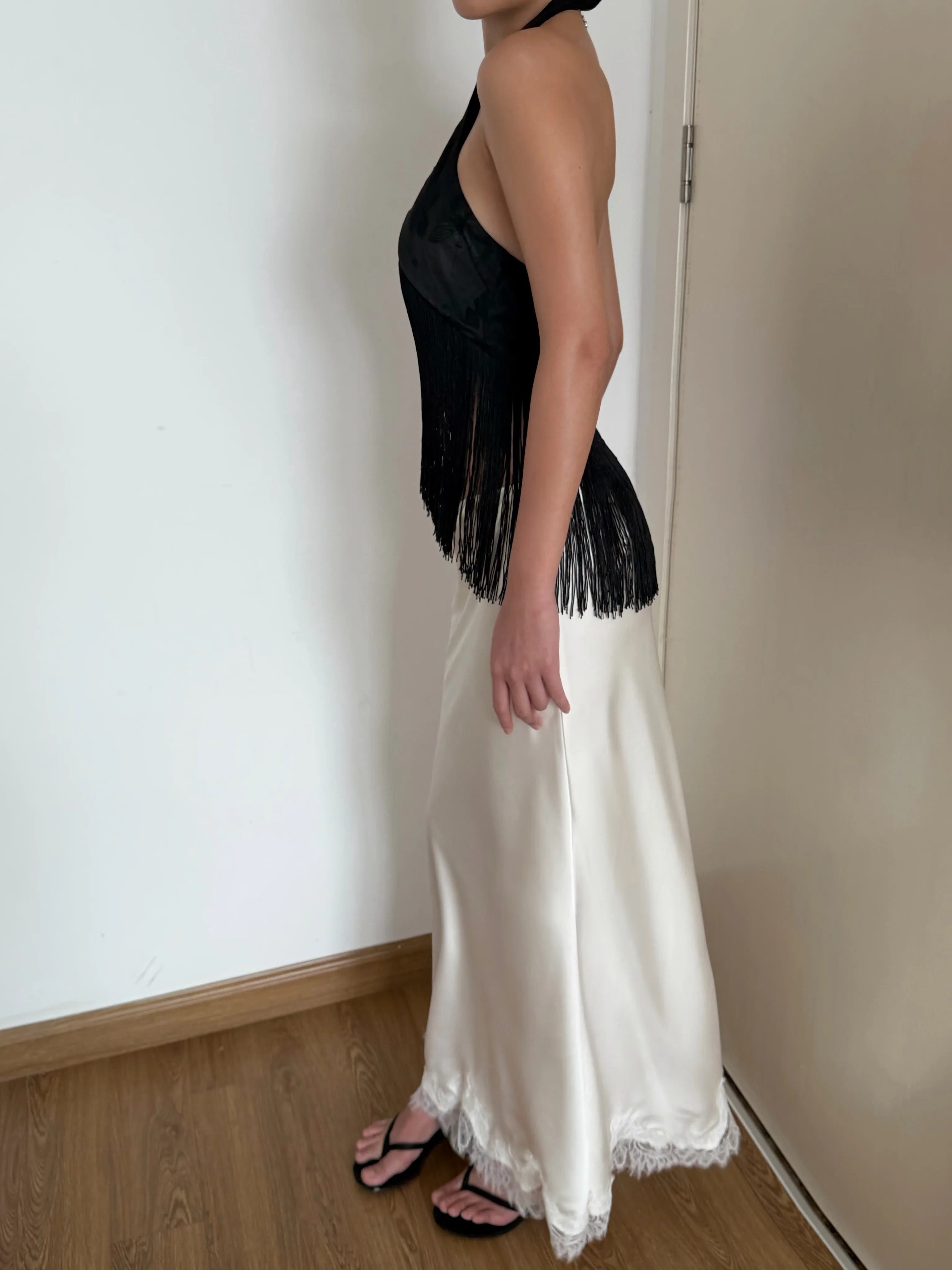 Freya Ivory Satin Fringe Halter Top