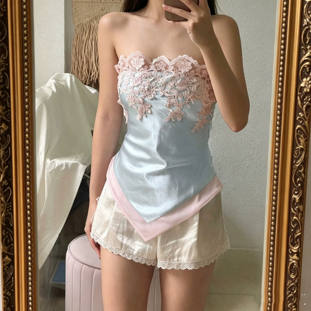 Etta Satin Lace-Trim Cami Set