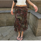 Sylvia Paisley Bloom Ruffle Midi Skirt