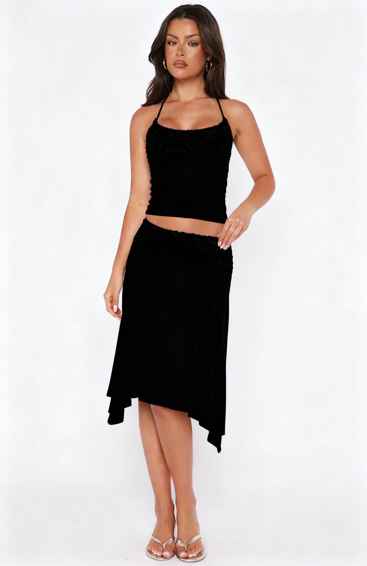 Zarela Lace Trim Halter Top & Skirt Set