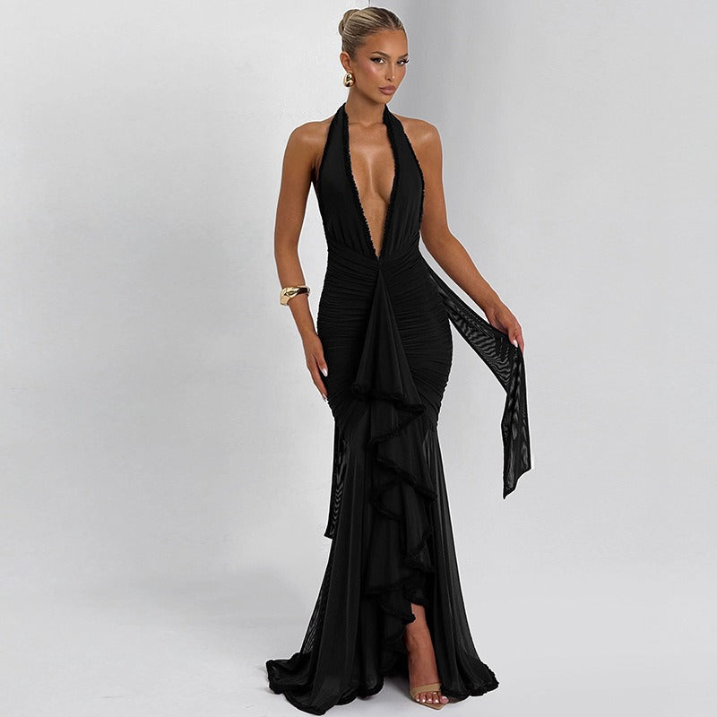 Irina Halter Mesh Maxi Dress