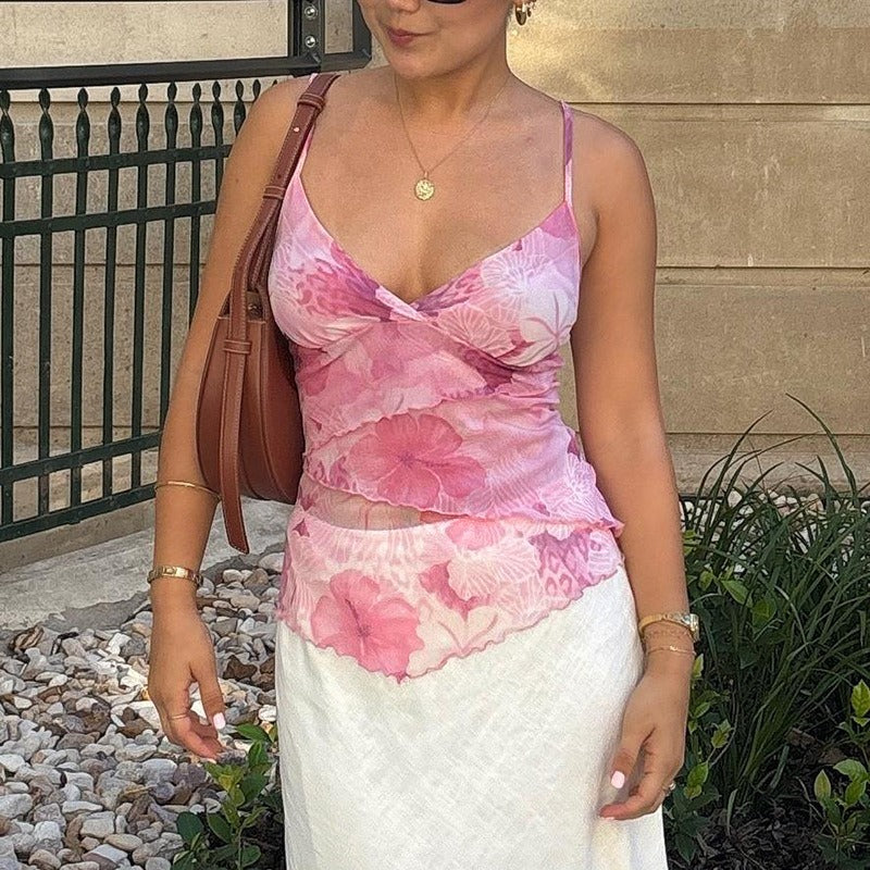 Desira Floral Sheer Mesh Cami Top