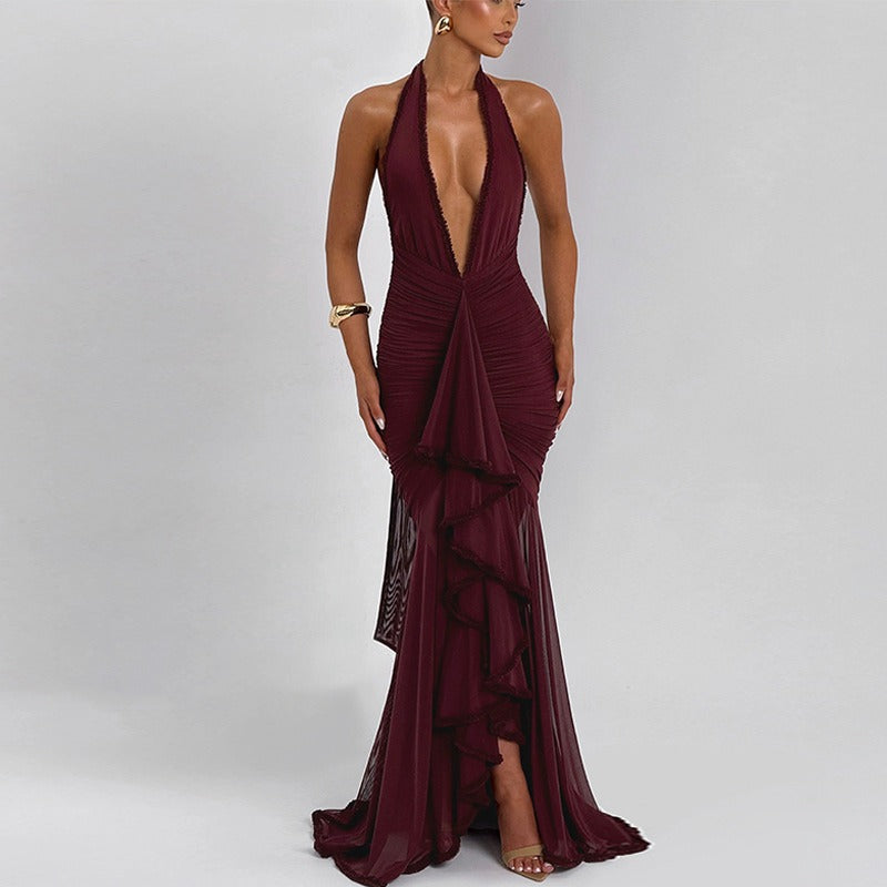 Irina Halter Mesh Maxi Dress