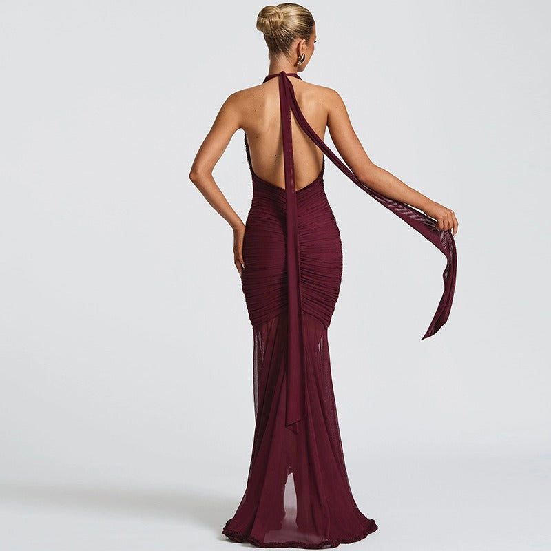Irina Halter Mesh Maxi Dress