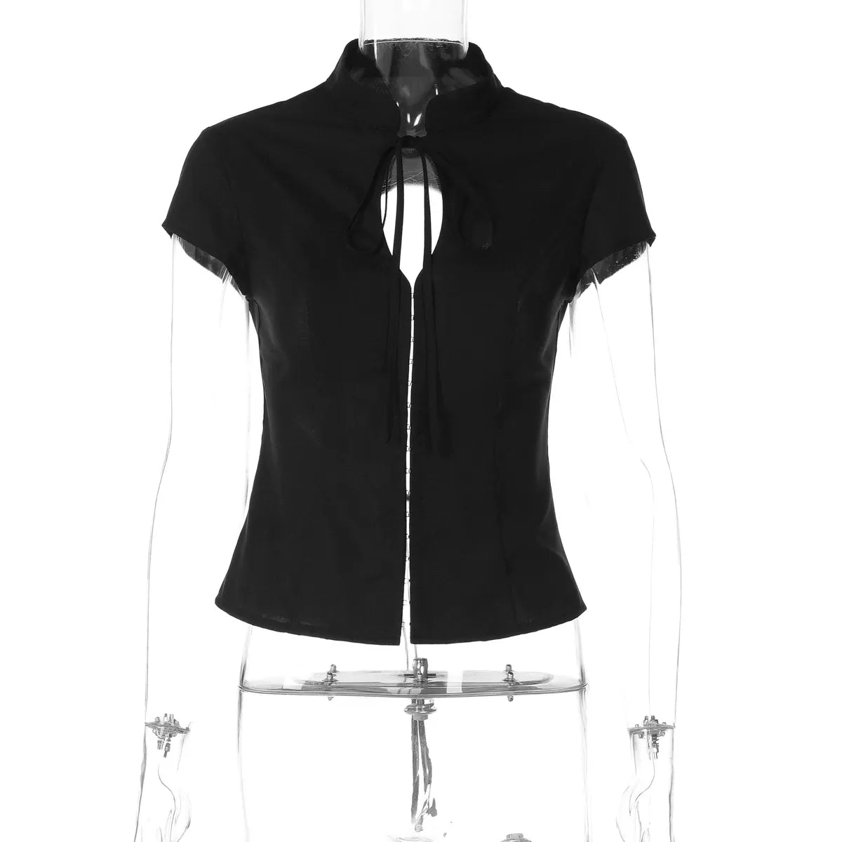 Luna Tie-Neck Fitted Short-Sleeve Top