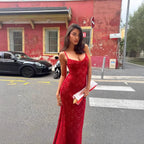Lace Slip Red Maxi Dress