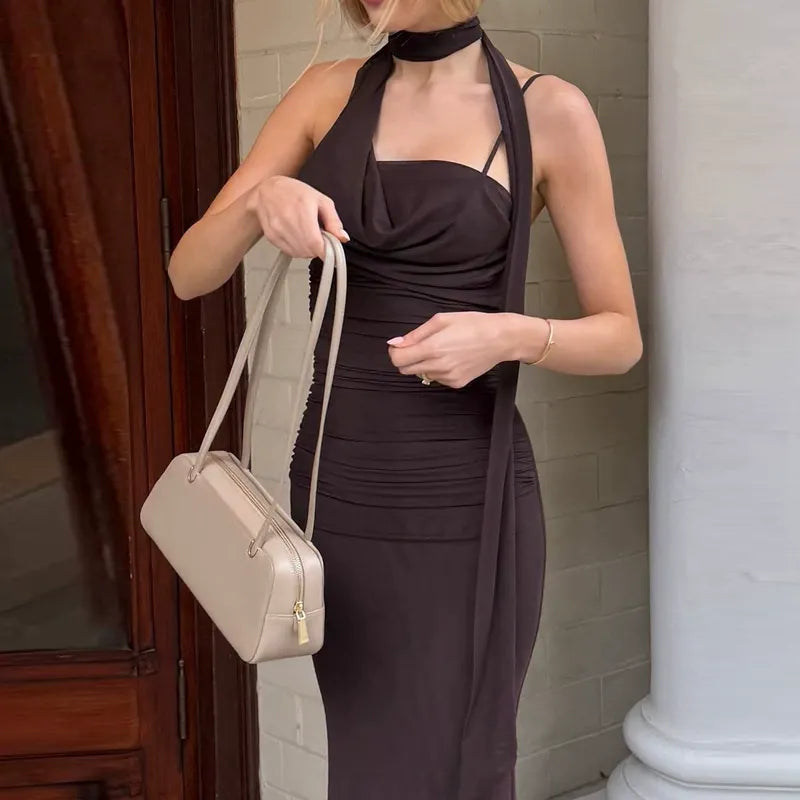Cowl Neck Scarf Maxi Dress