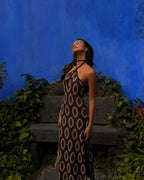 Faiza Retro Halter Mesh Maxi Dress