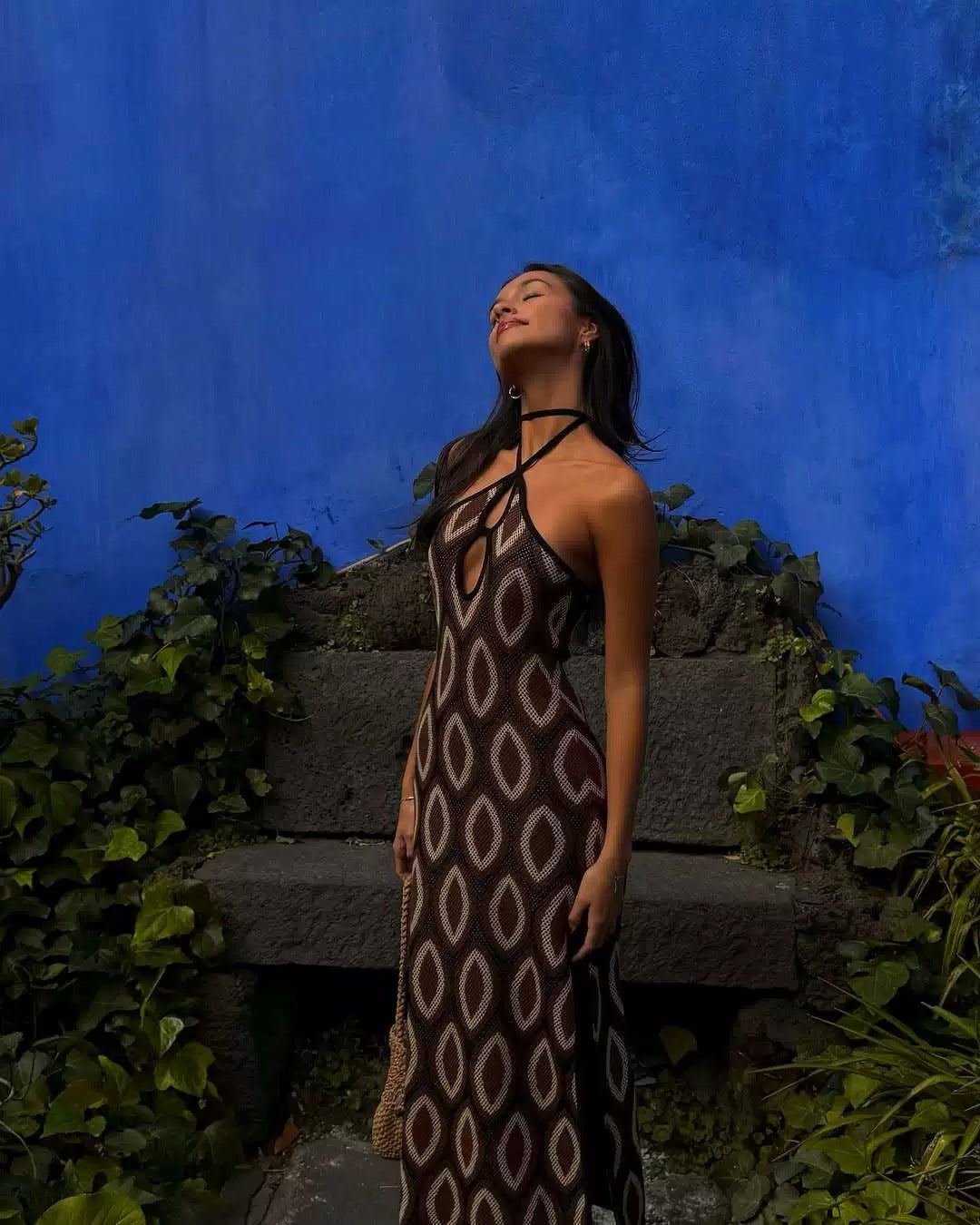 Faiza Retro Halter Mesh Maxi Dress