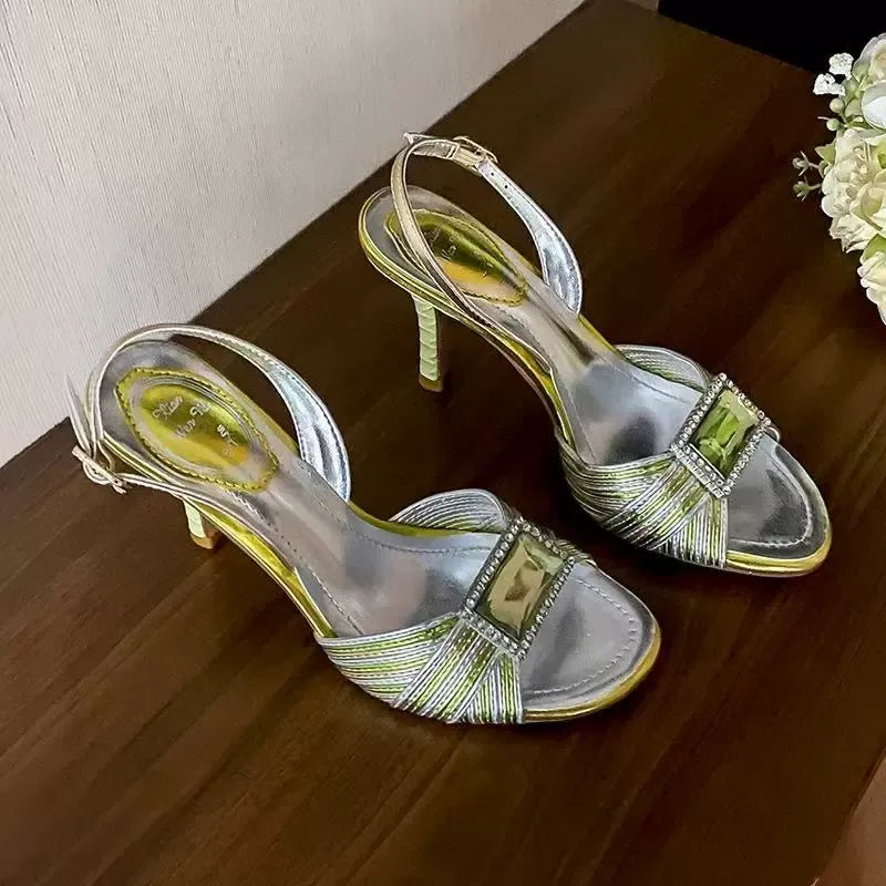 Hina Crystal Slingback Heels - Lime