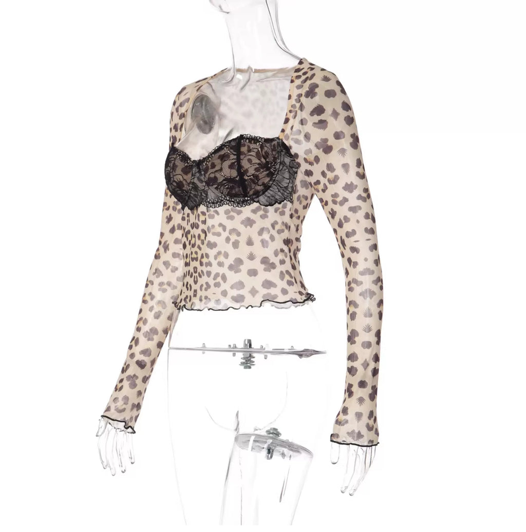 Sereia Leopard Mesh Lace Top