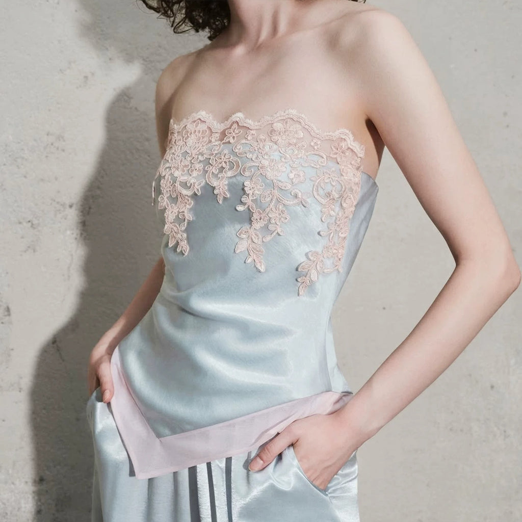 Etta Satin Lace-Trim Cami Set