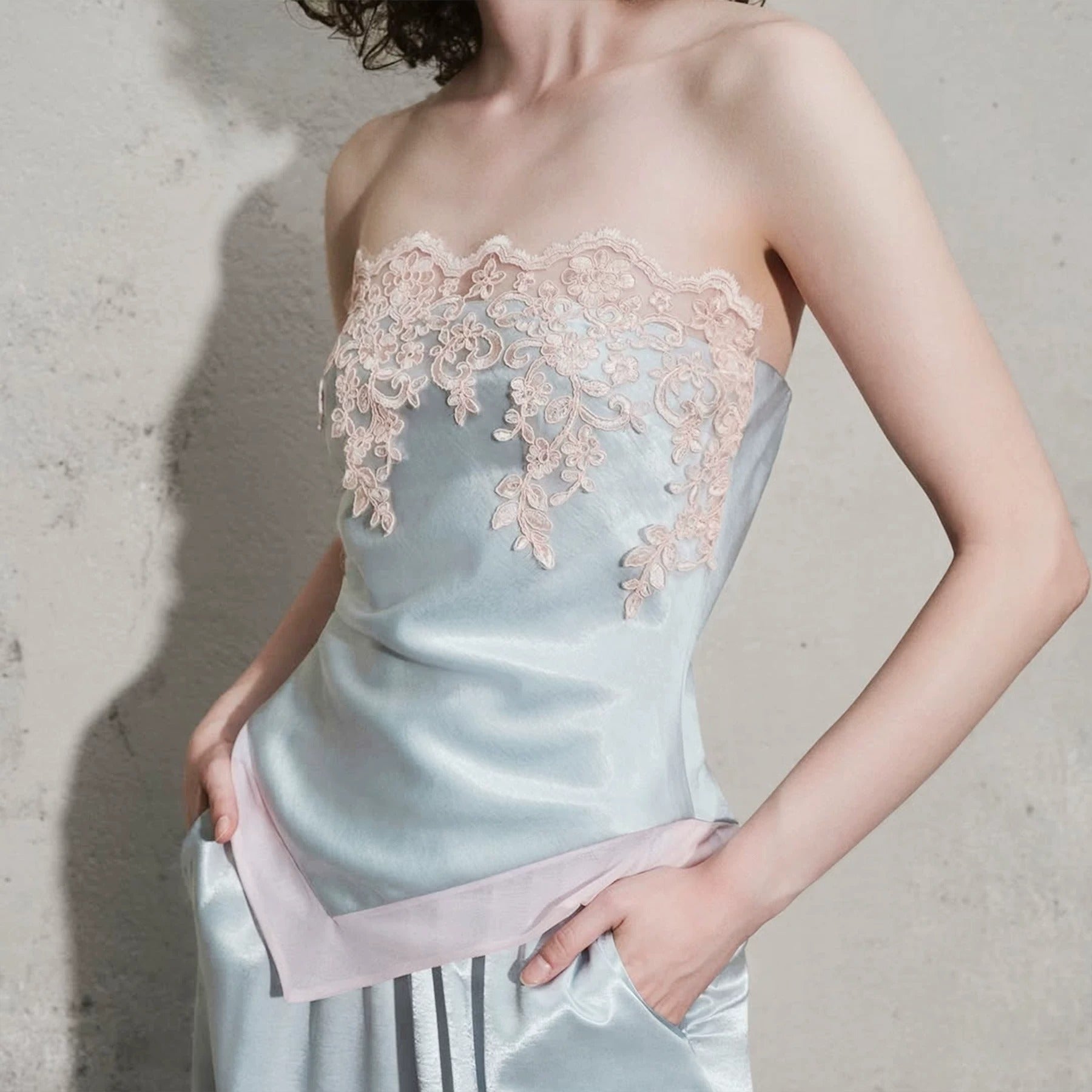 Etta Satin Lace-Trim Cami Set
