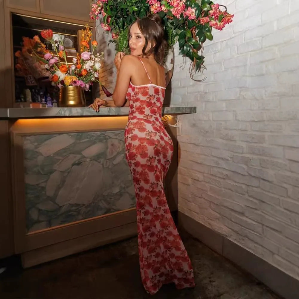 Samelya Rose Floral Lace Maxi Dress