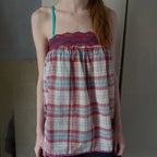 Nadia Plaid Lace-Trim Tube Top