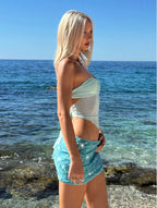 Ocean Glow Sequin Ruched Mini Skirt