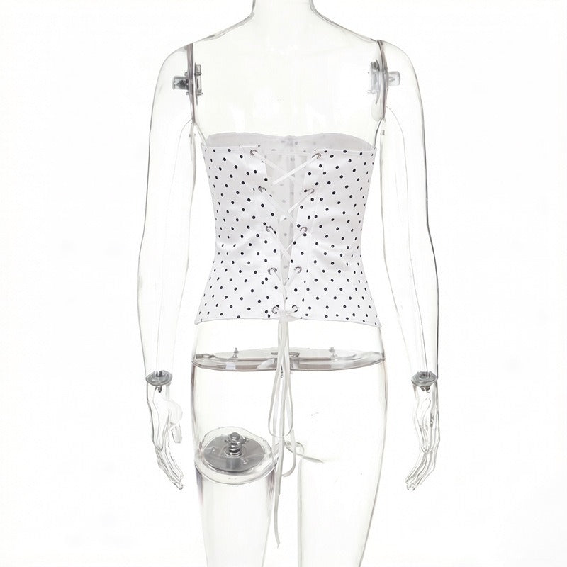 Virella Polka Dot Satin Corset Top