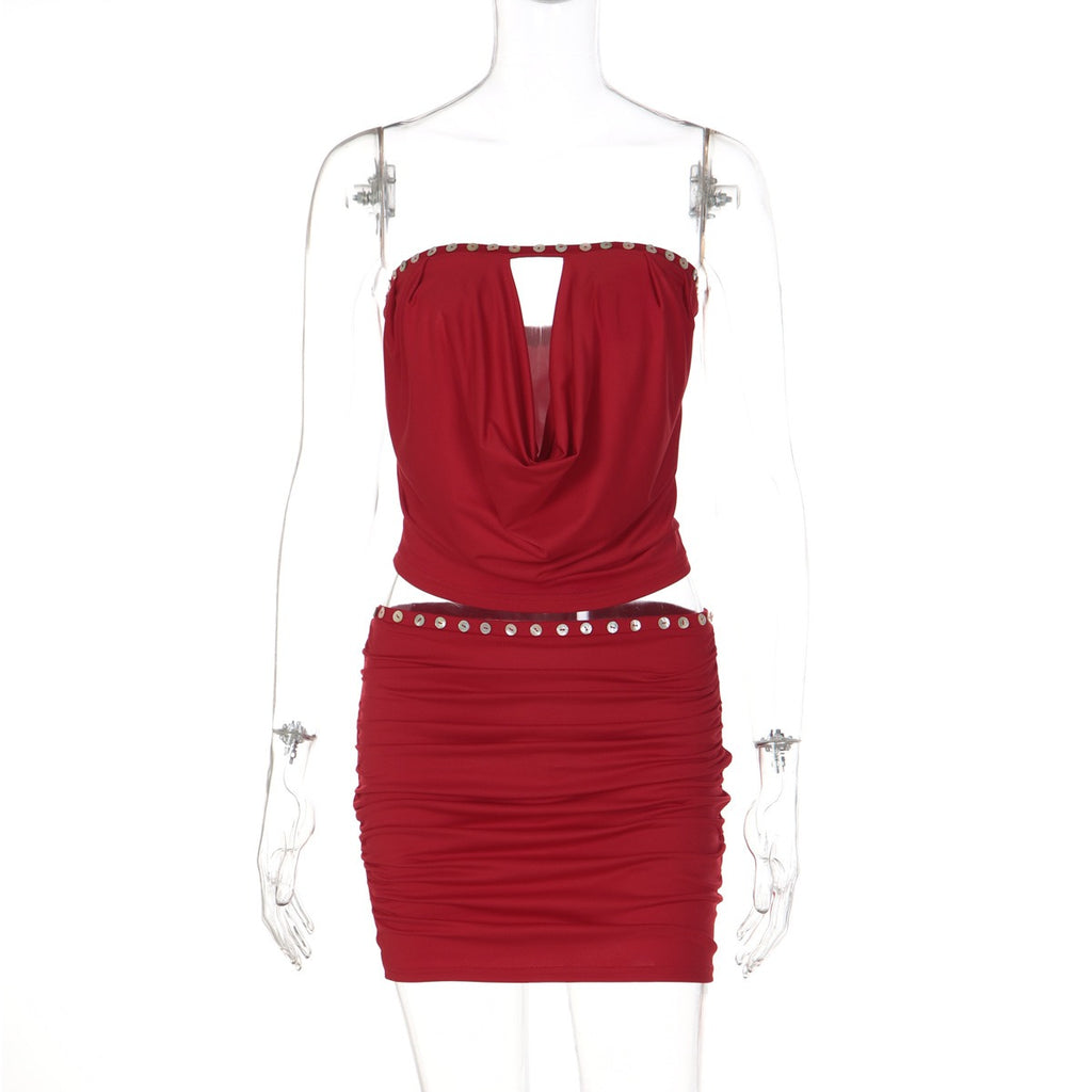 Draped Bandeau Top & Ruched Mini Skirt Set