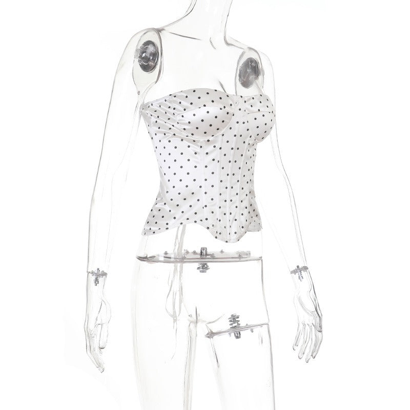 Virella Polka Dot Satin Corset Top