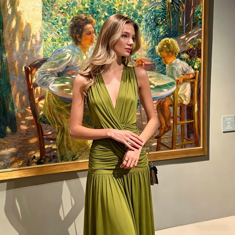 Sevia Draped V-Neck Maxi Dress