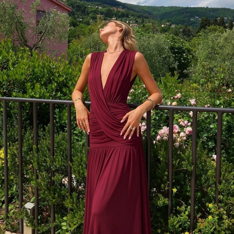 Sevia Draped V-Neck Maxi Dress