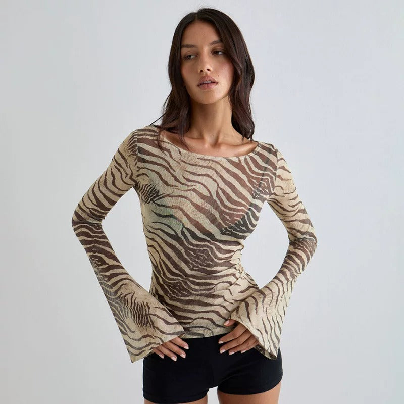 Rivka Zebra Mesh Long Sleeve Top