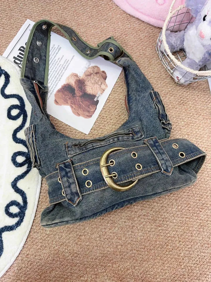Beatrice Denim Buckle Shoulder Bag