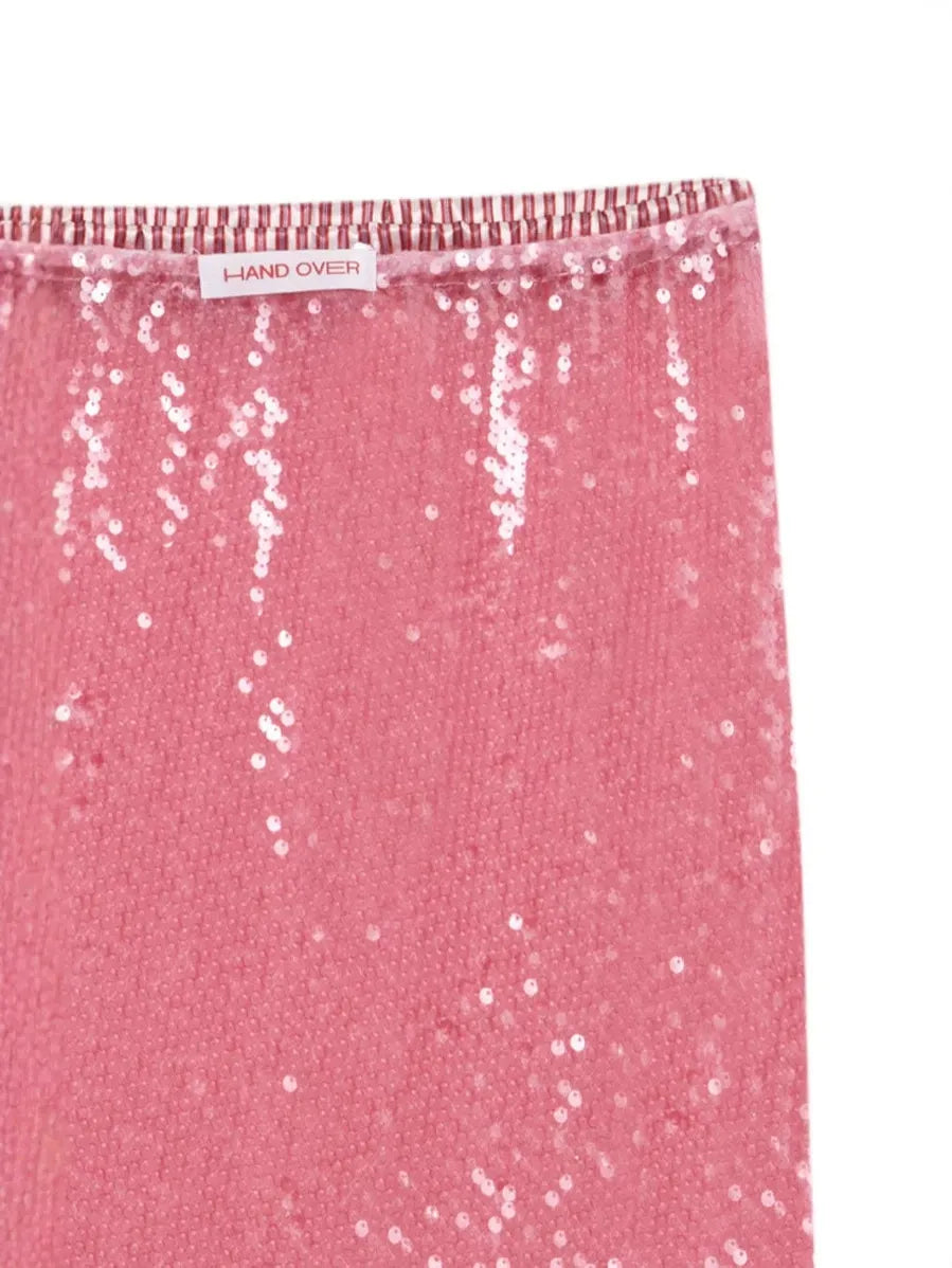 Pink Sequin Midi Skirt
