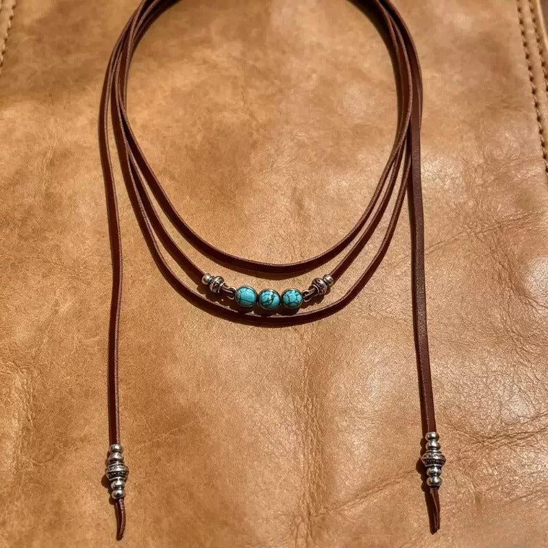 Boho Layered Leather Choker Necklace