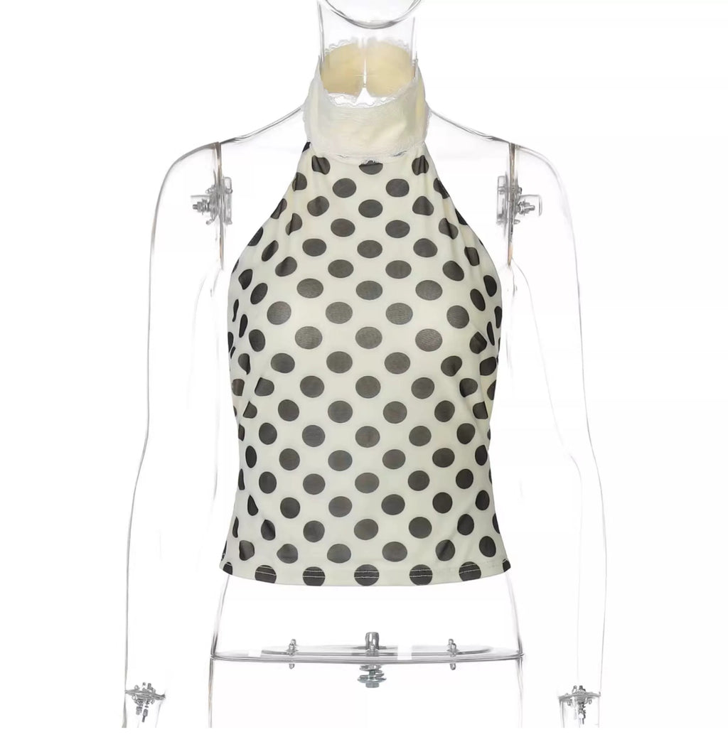 Raisa Polka Dot Lace Halter Top