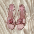 Pink Satin Crystal Mule Heels