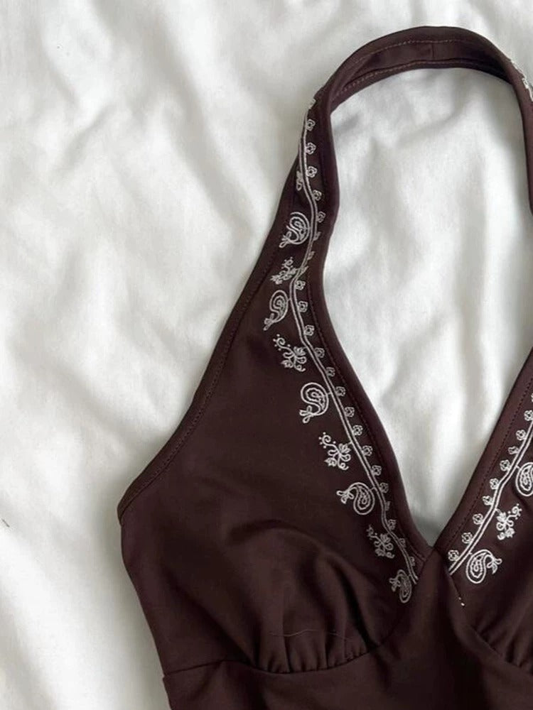 Hallie Embroidered Halter Top