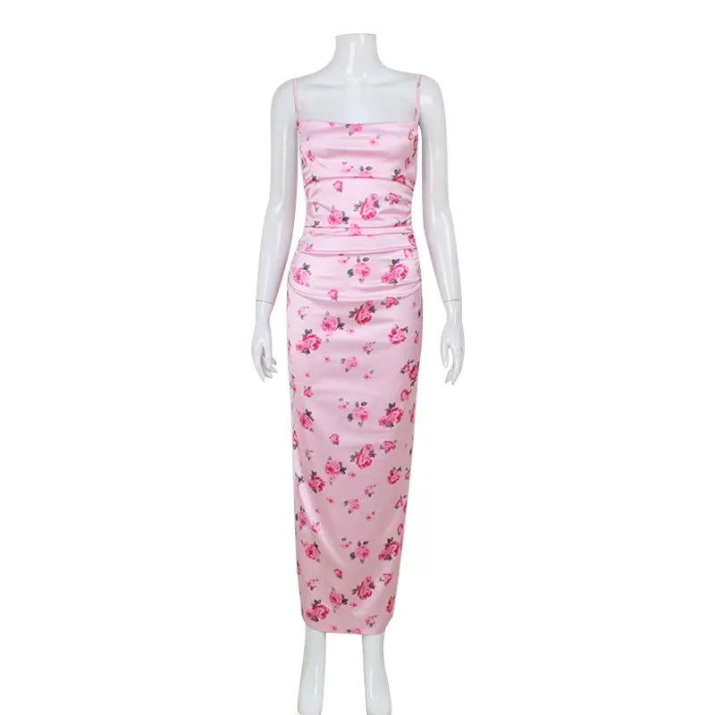 Mirenza Pink Rose Floral Maxi Dress