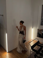 Nadege Polka Dot Lace Corset Maxi Dress