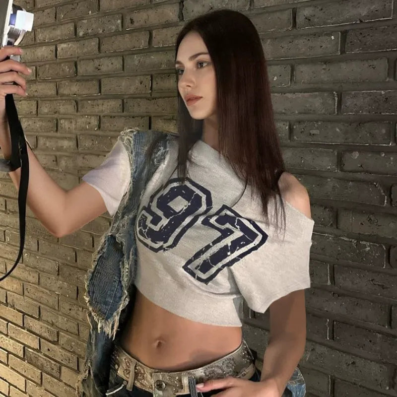 97 Off-Shoulder Cropped Sweatshirt